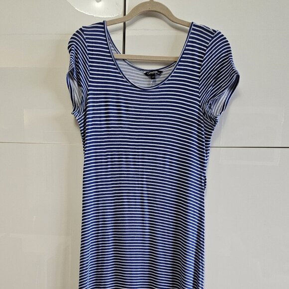 Maxi T-Shirt Shift Rayon Stretch Striped Dress Blue/White - Picture 3 of 11